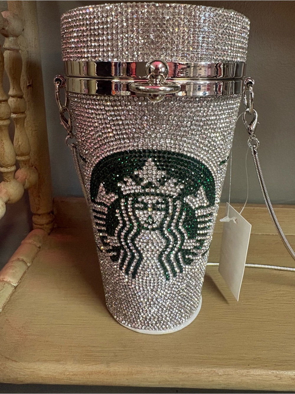 Starbucks Silver Rhinestone Tumbler with Green Logo